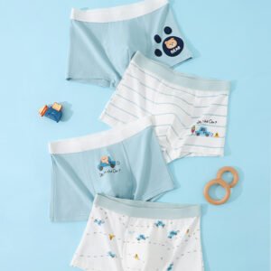 4 pieces of multi color straight leg boys' underwear, cartoon little bear boy style four cornered underwear