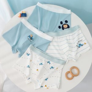 4 pieces of multi color straight leg boys' underwear, cartoon little bear boy style four cornered underwear