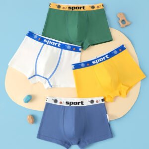 4 pieces of boys' pure cotton straight leg underwear, cartoon style multi color little boy four cornered underwear