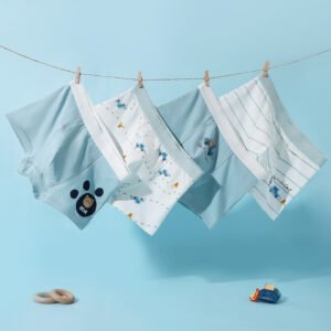 4 pieces of multi color straight leg boys' underwear, cartoon little bear boy style four cornered underwear