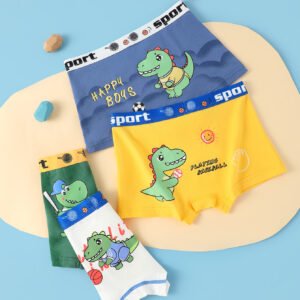 4 pieces of boys' pure cotton straight leg underwear, cartoon style multi color little boy four cornered underwear