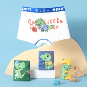 4 pieces of boys' pure cotton straight leg underwear, cartoon style multi color little boy four cornered underwear