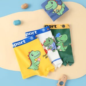 4 pieces of boys' pure cotton straight leg underwear, cartoon style multi color little boy four cornered underwear