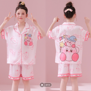 girls' cute animal print short pajama set with cardigan custom logo girls' pajama set factory direct wholesale (复制)
