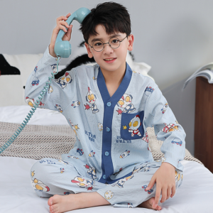 bulk order kids sleepwear lapel cardigan cartoon print oem custom pajamas (复制)