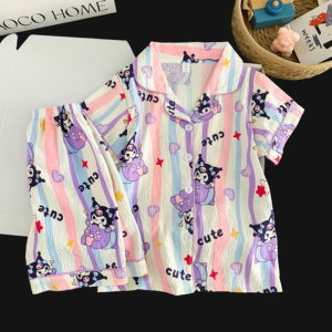 Summer Cloud Cotton Kids Pajamas Set Short Sleeve Boys Girls Home Wear Sleepwear With Custom Logo