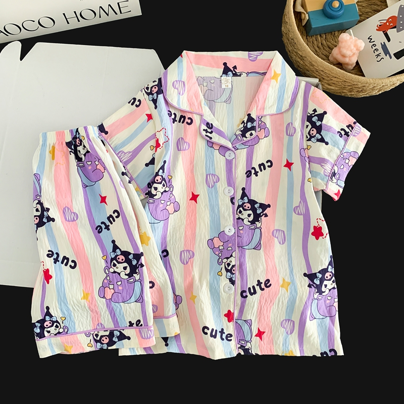 Summer Cloud Cotton Kids Pajamas Set Short Sleeve Boys Girls Home Wear Sleepwear With Custom Logo
