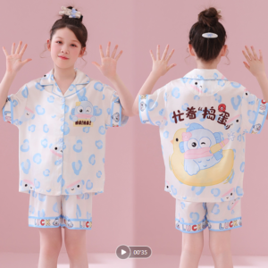 factory direct kids summer ice silk pajamas cartoon pattern customized loungewear suit (复制)