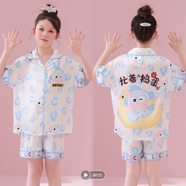 factory direct kids summer ice silk pajamas cartoon pattern customized loungewear suit (复制) factory direct kids summer ice silk pajamas cartoon pattern customized loungewear suit (复制)