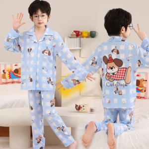 factory wholesale kids lapel cardigan pajama set cute print long sleeve oem odm (复制)