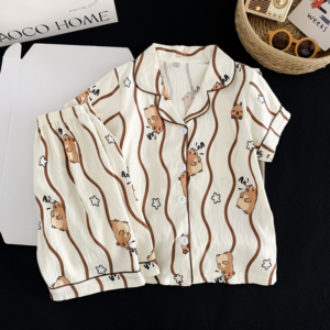 teenage girls boys summer pajamas outfit cloud cotton short sleeve home suit custom logo service (复制)