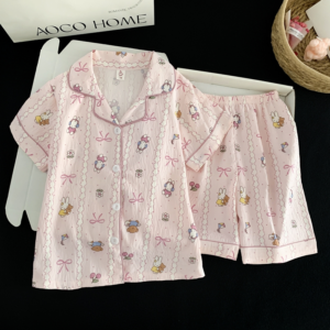 mid big child summer cloud cotton home pajamas short sleeve sleepwear oem logo embroidery