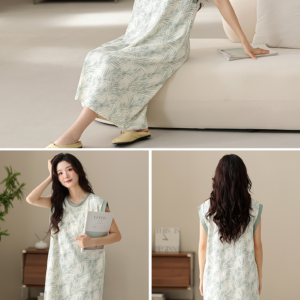 boho print modal nightgown loose fit sleeveless homewear m 3xl (复制)