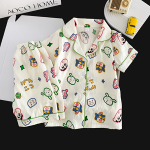 oem custom logo kids summer homewear soft cloud cotton short sleeve pajamas for children (复制)