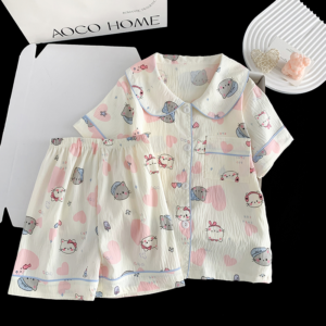 boys girls casual summer home clothes two piece cloud cotton pajamas with logo customization (复制)
