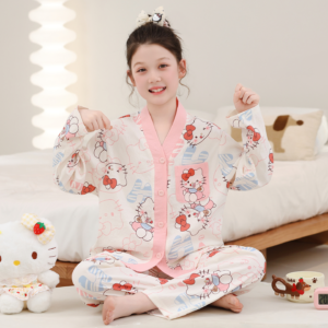 oem custom graphic print kids pajamas lapel collar long sleeve suit (复制)