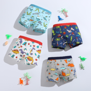 4 piece set. children's straight leg underwear. comfortable and soft. cool dinosaur, car, airplane, excavator printed boy's four cornered underwear.