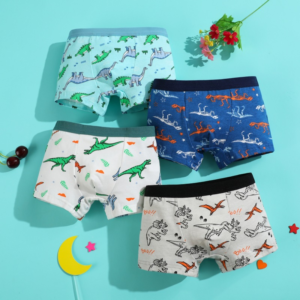 4 piece set. children's straight leg underwear. comfortable and soft. cool dinosaur, car, airplane, excavator printed boy's four cornered underwear.