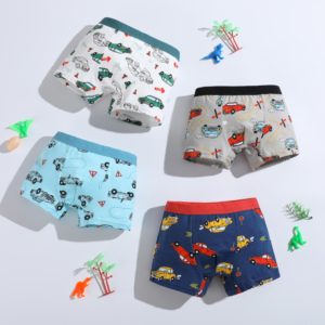 4 piece set. children's straight leg underwear. comfortable and soft. cool dinosaur, car, airplane, excavator printed boy's four cornered underwear.