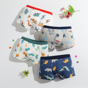 4 piece set. children's straight leg underwear. comfortable and soft. cool dinosaur, car, airplane, excavator printed boy's four cornered underwear.