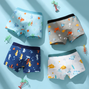 4 piece set. children's straight leg underwear. comfortable and soft. cool dinosaur, car, airplane, excavator printed boy's four cornered underwear.