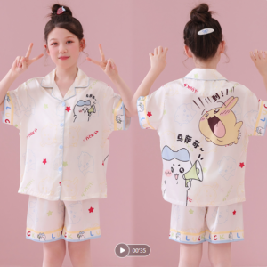 children short sleeve shorts ice silk loungewear custom fabric size pattern factory wholesale pajamas (复制)