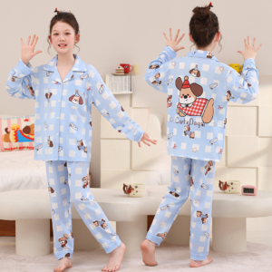 factory wholesale kids lapel cardigan pajama set cute print long sleeve oem odm (复制)