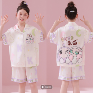 cool ice silk children pajamas summer short outfit custom printed logo bulk order available (复制)