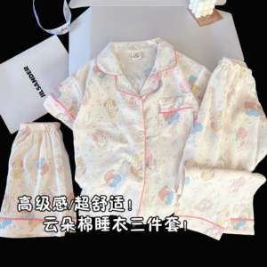 oem odm custom logo children 3 in 1 sleepwear set soft cloud cotton summer loungewear for teens (复制)