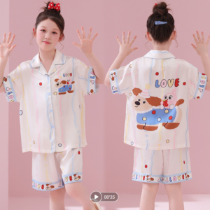 girls' cute animal print short pajama set with cardigan custom logo girls' pajama set factory direct wholesale