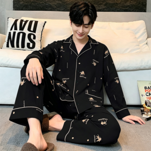 Men's Cardigan 2 Piece Set 180g Cotton New Style Home Pajamas Wholesale