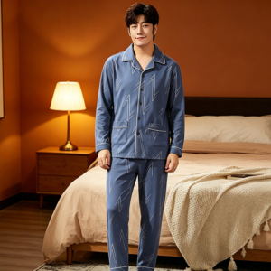 wholesale men's cotton cardigan pajama set 2 piece home clothing oem supported (复制)