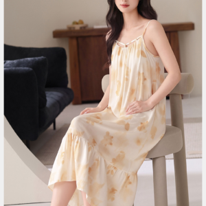 crew neck sleeveless sleep dress soft cotton nightdress with removable bra pad for home