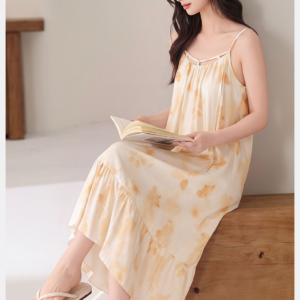 crew neck sleeveless sleep dress soft cotton nightdress with removable bra pad for home