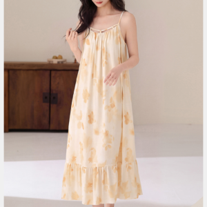crew neck sleeveless sleep dress soft cotton nightdress with removable bra pad for home