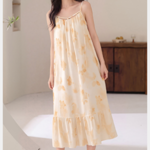 crew neck sleeveless sleep dress soft cotton nightdress with removable bra pad for home