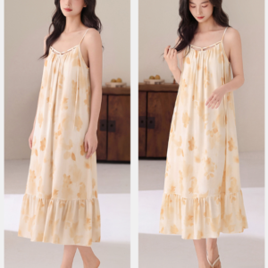 crew neck sleeveless sleep dress soft cotton nightdress with removable bra pad for home