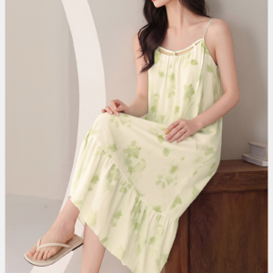crew neck sleeveless sleep dress soft cotton nightdress with removable bra pad for home