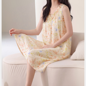 crew neck sleeveless sleep dress soft cotton nightdress with removable bra pad for home