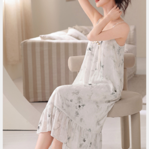 crew neck sleeveless sleep dress soft cotton nightdress with removable bra pad for home