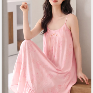 crew neck sleeveless sleep dress soft cotton nightdress with removable bra pad for home