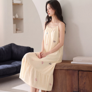crew neck sleeveless sleep dress soft cotton nightdress with removable bra pad for home