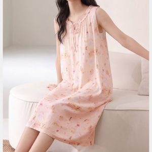 crew neck sleeveless sleep dress soft cotton nightdress with removable bra pad for home