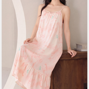 crew neck sleeveless sleep dress soft cotton nightdress with removable bra pad for home
