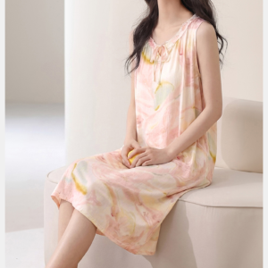 crew neck sleeveless sleep dress soft cotton nightdress with removable bra pad for home