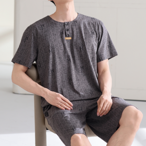 factory direct men modal round neck pajama set short sleeve shorts large order supported (复制)