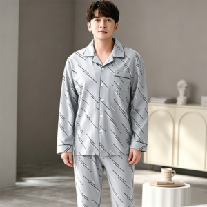men’s cardigan two piece loungewear set 180g poly cotton soft sleepwear pajamas wholesale oem odm available (复制)