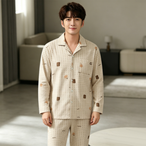 new arrival men's cotton cardigan pajama set 2 piece home wear suit (复制)
