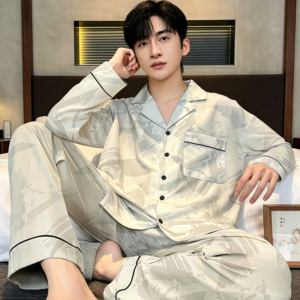 new arrival men's cotton cardigan pajama set 2 piece home wear suit