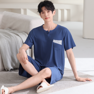 2026 summer new men modal pajama set round neck short sleeve shorts loungewear in stock wholesale